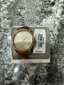 MICHAEL KORS Womens Leather Watch With Gold Tone Pave Crystal Dial MK2648 - Picture 1 of 6