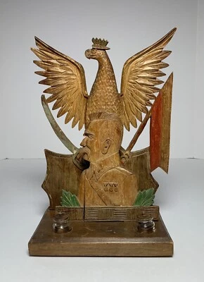 Antiguo Tintero Arte Popular Primera Guerra Mundial Jozef Pilsudski Madera Tallada Pintada SOLDADO POLACO Foto 1 de 4