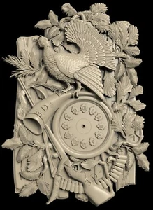 STL 3D Models WALL CLOCK BIRD & RIFLE for CNC Router Aspire Artcam 3D Printer - Picture 1 of 1