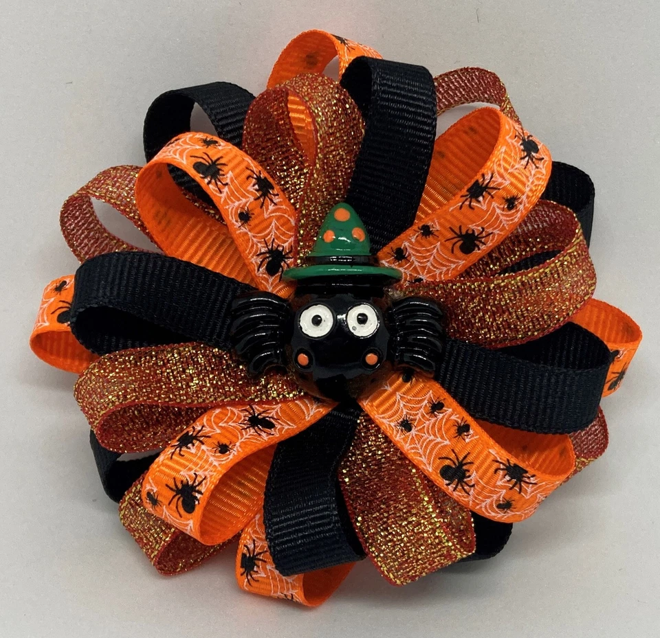 Moño de pelo 3 1/2" flor Halloween araña espeluznante - clip o pasador - envío gratuito Foto 1 de 1