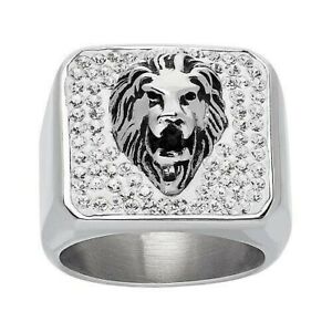  Men's Stainless Steel Ring -The Lion King ring With Crystals - Size 9.5