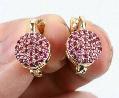 2Ct Round Cut Simulated Ruby Cluster Drop/Dangle Earrings 14k Yellow Gold Plated - Image 1 of 4