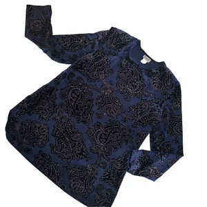 R&M Richard’s By Karen Kwong Blue Velvet Long Sleeve Blouse Women’s Size 14 - Picture 1 of 8