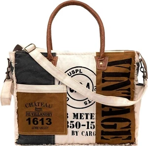 Bolso Bandolera SEL de MER Reciclado Grande de Lona Reciclada y Bolso de Mano de Piel de Vaca. - Imagen 1 de 6