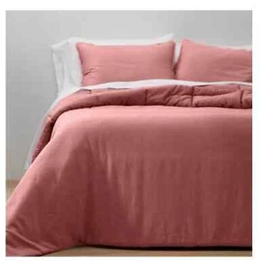 Casaluna Heavyweight Linen Blend Comforter & Sham Set - Full/Queen - Rose - Picture 1 of 7