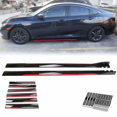 For AUDI A4 A5 A6 Q3 Q7 RS5 S4 S5 86.6'' Gloss Black + Red Side Skirts Panel Lip - Image 1 of 4