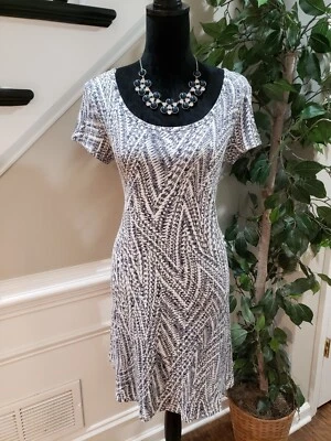 Ronni Nicole Womens White & Blue Polyester Short Sleeve Round Neck Shift Dress S - Изображение 1 из 4