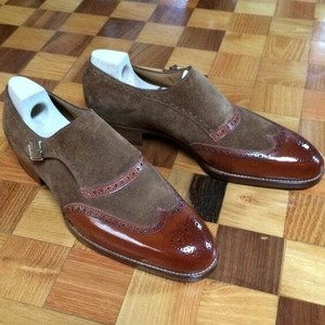New Brown Handcrafted Monk Genuine Leather Single Buckle Strap Men Shoes