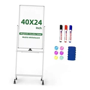 Mobile Whiteboard, 40 x 24 inch Magnetic Rolling White Board with 40 X 24 INCH - Picture 1 of 8