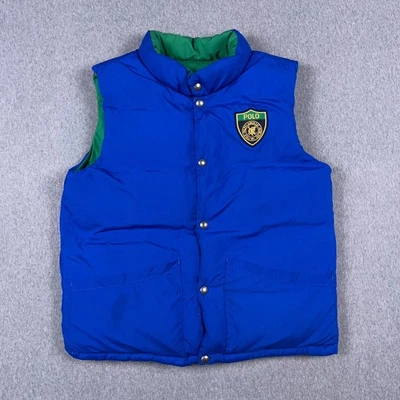 Polo Ralph Lauren Vest Youth Large 14-16 Down Reversible Puffer Snap Blue Green - Image 1 of 4