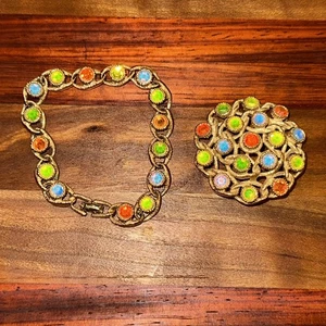 Conjunto de pulsera y broche vintage Sarah Coventry 7 pulgadas Moon Lites - Imagen 1 de 5