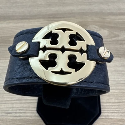 Pulsera Tory Burch Cuero Negro Logo Gran Regalo de Navidad 🎁 Foto 1 de 4