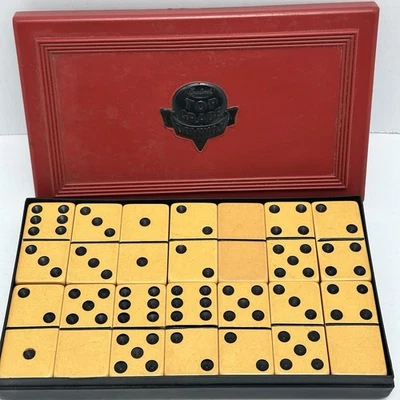 Vintage Top Grade Dominos Butterscotch Swirl Bakelite Instructions Crisloid - Image 1 of 4
