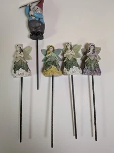 Garden Fairies Figurines Miniature. 4 Fairies & 1 Troll Mini Figurine. Distressd - Picture 1 of 4