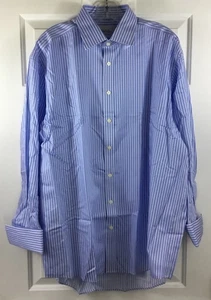 Charles Tyrwhitt Dress Shirt Mens 17.5/34 Non Iron Blue White Stripe French Cuff - Picture 1 of 5