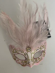 Glitzernde Maskenball Maske Weihnachtsschmuck mit Feder - Brandneu, Rosa - Bild 1 von 4