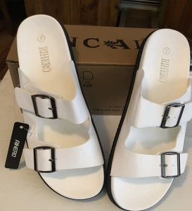 Sandali Rihero in pelle bianca con slide - ferramenta nera regolabili nuovi! Taglia 9 - Foto 1 di 9