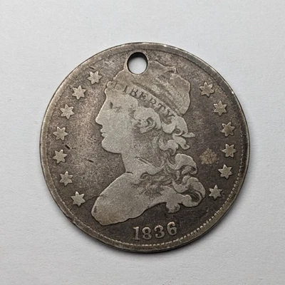 1836 Holed Capped Bust Silver Quarter - Image 1 of 3
