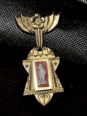 Antiguo medallón camafeo cornalina etrusca relleno de oro victoriano en pr.st 12k gf pin Foto 1 de 4