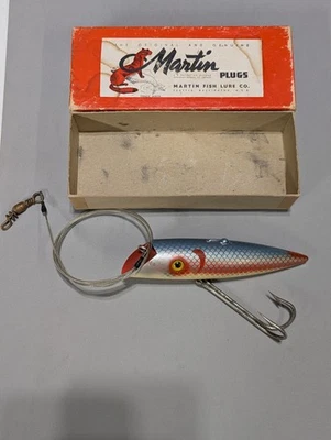 Vtg Martin 6" Trolling Salmon Plug 7KS/X-2 in Box - White Red Gill  - Image 1 of 4