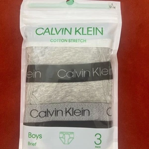 Calvin Klein Boys Gray Briefs 3 Pack Size L 12-14 - Picture 1 of 3