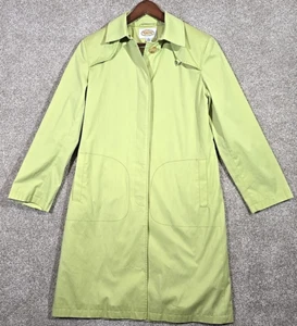 Talbots Long Raincoat Fun Pastel Green Lined Pockets Hidden Buttons Women's 8 - Picture 1 of 14