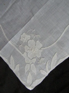 Vintage Hankie Applique Flowers Handkerchief White Floral Hanky 1299 - Picture 1 of 8