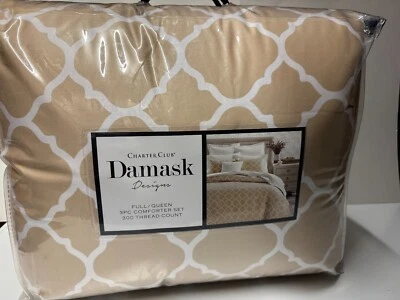 Charter Club Damask Designs Geometric Dove 3-Pc. Comforter Set, Full/Queen,Oat - Image 1 of 2