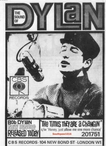1965 Bob Dylan "The Times Are A Changin'" UK Release Industry Promo Reprint Ad - Picture 1 of 1