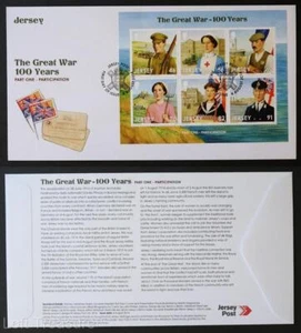 Jersey Stamps "The Great War - 100 Years Pt 1" 6 Value S/S First Day Cover 2014 - Picture 1 of 3