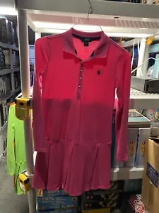 Pre-Owned Ralph Lauren Girl XL(16) Polo Dress Pink Long Sleeve Navy Horse - Picture 1 of 6