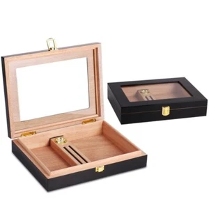 Caja humidificadora de madera para cigarros con higrómetro humidificador portátil estuche de madera de cedro - Imagen 1 de 6