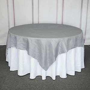 SILVER 90" x 90" Metallic Crinkled TAFFETA TABLE OVERLAY Party Home Supplies - Picture 1 of 8