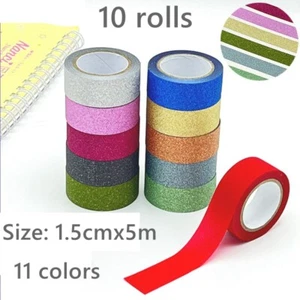 10 Roll Glitter Washi Tape Adhesive Scrapbook Masking Sticker Decoration DIY - Picture 1 of 26