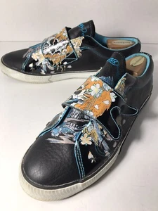 Vintage ED HARDY Men’s Size 10 Skull Leather Black Shoes - Picture 1 of 12