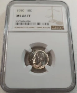 1950 Roosevelt Dime 10C NGC MS66 FT #6305684-074 - Picture 1 of 4