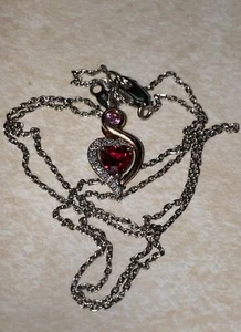 Kay  Lab Created Ruby Necklace 1/20 ct tw Diamonds 14kt Rose Gold And 925 2.50G - Picture 1 of 12