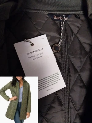 Barbour Ladies Size US 10 Tarn Quilted Longline Jacket w/ Hood Olive NWT $295 - Image 1 of 4