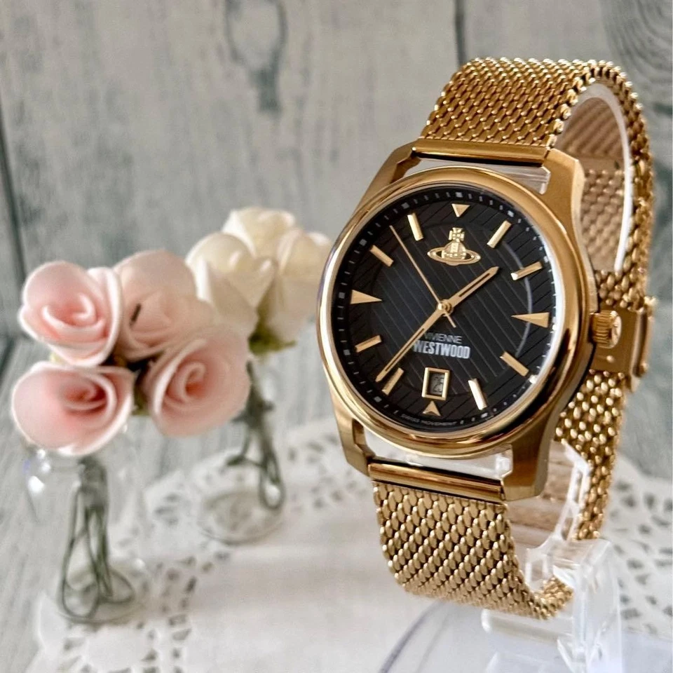 Мужские наручные часы Vivienne Westwood VV185BKGD с сетчатым ремешком и замененным аккумулятором - Изображение 1 из 4