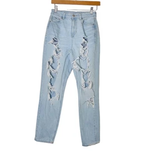 American Eagle Mom Jean Size 2 R Light Wash Distressed Blue Denim Jeans - Picture 1 of 7