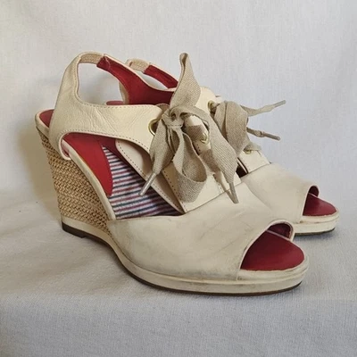 Sandalias de cuña Johnston & Murphy alpargatas con cordones cuero crema 6,5 natural Foto 1 de 4