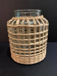 Woven Rattan 7" Glass Vase – Rustic Boho Home Décor Centerpiece - Picture 1 of 4