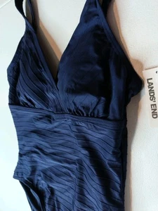 Lands' End Women's Ribbed V-Neck One Piece Swimsuit 6-8 Navy Blue S - Picture 1 of 11