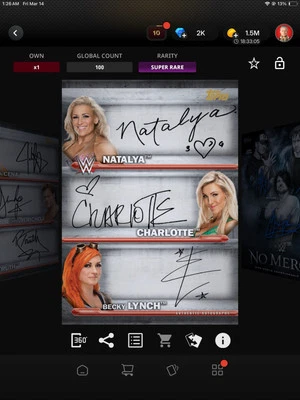 WWE Topps SLAM Digital 2016 Becky Lynch Charlotte Flair Natalya Triple Signature Foto 1 de 2