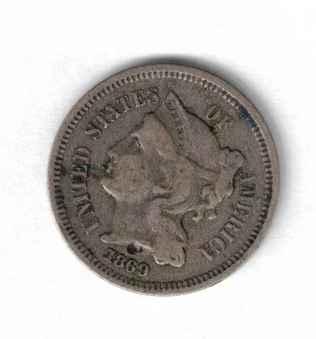 1869 Three 3 Cent Nickel Pieces United States Coin Cover
