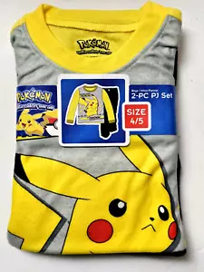 Pokemon Boys Pikachu 2 Piece Yellow/Gray Long Sleeve Pajama Set Size 4/5 - Picture 1 of 6