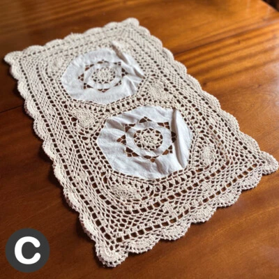Cotton Beige Natural Table Centre Tray Cloth Crochet Lace Knitted 40x60 Handmade - Image 1 of 4