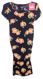 ISABEL MATERNITY Women's Blue Floral Cap Slve Round Neck T-Shirt Dress sz XS NWT - Picture 1 of 11