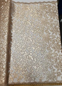 Nude Floral Embroidery Nylon Crochet Mesh Prom Sequin Fabric "The Beyonce Lace"  - Picture 1 of 12