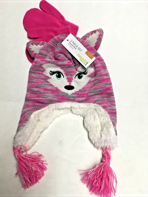 Capelli Niños Niñas 2 Piezas Sombrero y Mitones Difuso Cálido Conjunto Nuevo con Etiquetas 2T-4T Rosa Imitación Piel Foto 1 de 2
